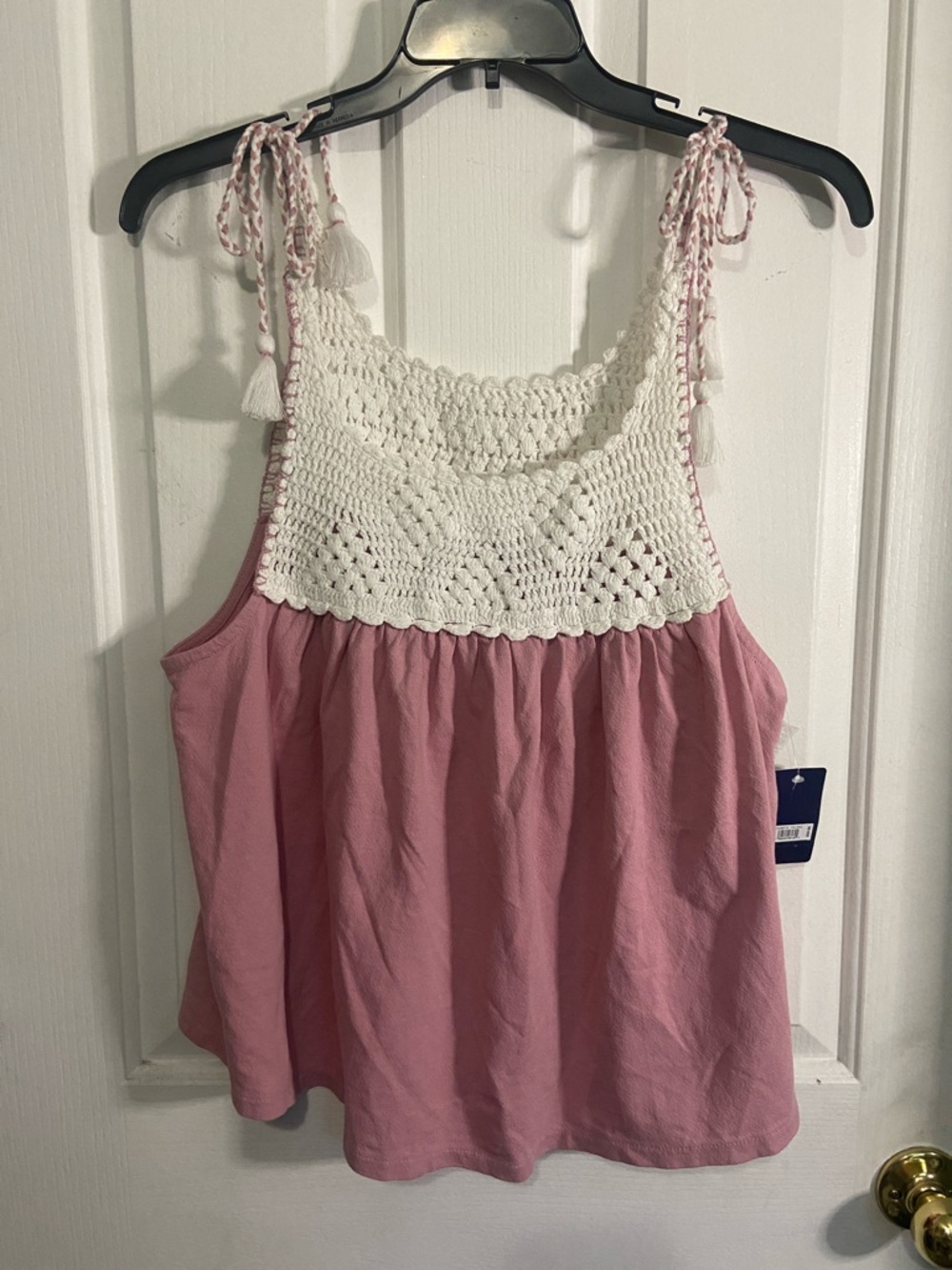Lucky Brand Pink Tank Top with White Crochet Yoke